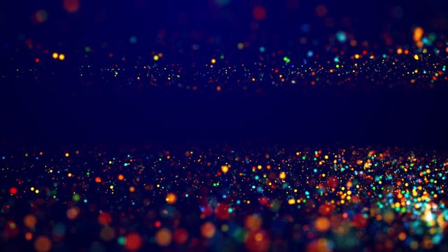 Magical multicolored sparkles of light form abstract simple plane structure. Multi-colored glow particles float in viscous liquid as fantastic 3d background in 4k. Luma matte as alpha channel.