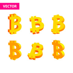 Cryptocurrency yellow 3d bitcoin symbol in different agles  vector