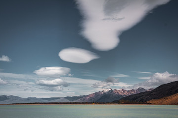 lake in the mountains glaciar and clouds of patagonia