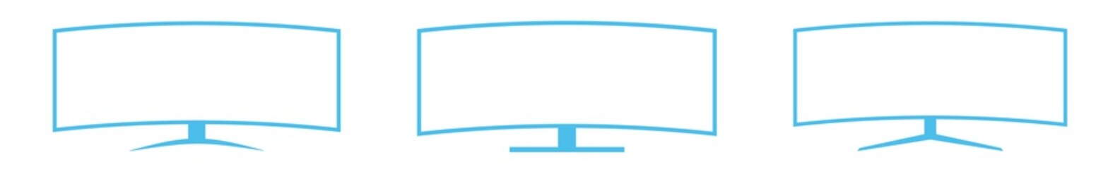 Obraz premium Screen Curved Icon Blue | Monitor Illustration | Computer Display Symbol | Device Logo | TV Television Sign | Isolated | Variations