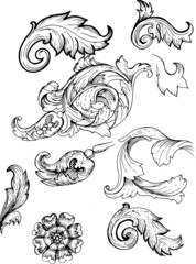 
curls pattern details set graphics doodle sketch mascara line monochrome hand drawn coloring book for children logo vector separately on a white background