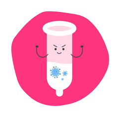Strong and confident cute cartoon of used condoms with Coronavirus in sperm. Concept of Covid-19 in sperm, having sex in quarantine.