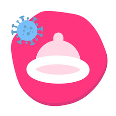 Unused new condom with corona virus. Concept of coronavirus in sperm, having sex in quarantine.