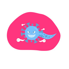 Sperm is an infected coronavirus and swim around normal sperm. Concept of coronavirus in sperm, having sex in quarantine.