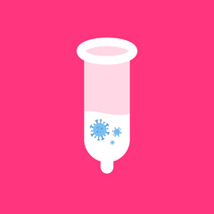 Used condom with Coronavirus in sperm. Concept of Covid-19 in sperm, having sex in quarantine.