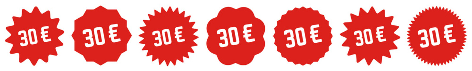 30 Price Tag Red | 30 Euro | Special Offer Icon | Sale Sticker | Deal Label | Variations