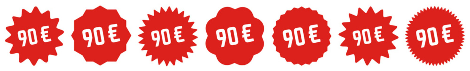90 Price Tag Red | 90 Euro | Special Offer Icon | Sale Sticker | Deal Label | Variations