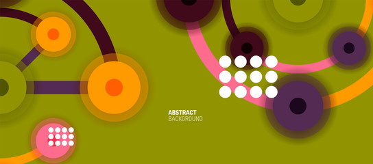 Obraz premium Flat style geometric abstract background, round dots or circle connections on color background. Technology network concept.