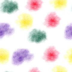 Fototapeta na wymiar Seamless pattern of hand painted of color pencils abstract spots. Blur texture. Yellow, red, purple and green color palette. For templates, backdrops, invitation, greeting and postcards.