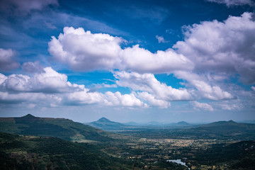 hils and view of pavna lake from lohagarh fort in lonavla maharashtra