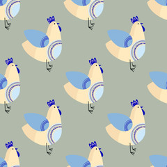 Chicken cartoon pattern - vector simple texture. Seamless pattern for textile, napkins, tablecloths, wrapping paper. Flat vector illustration.