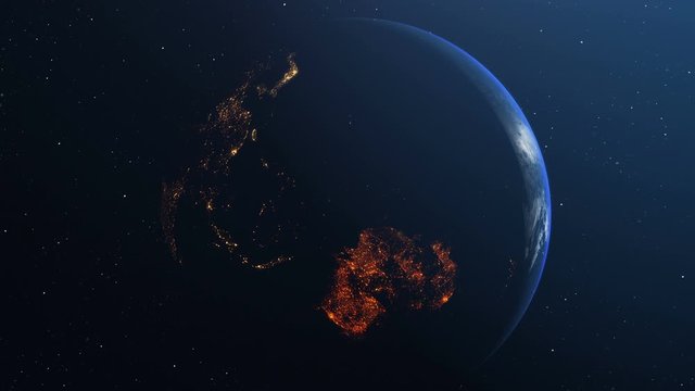 Earth globe with map of australia all burnt and on fire
