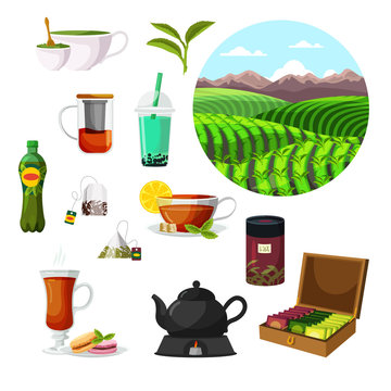 Green black tea set with traditional accessories