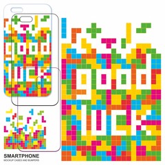 Mobile phone cover design. Good luck. Tetris game with pieces of squares. Mobile phone cover back. Vector backgrounds ready for print.