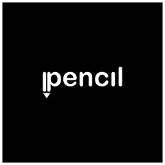 negative space text white pencil vector logo black background