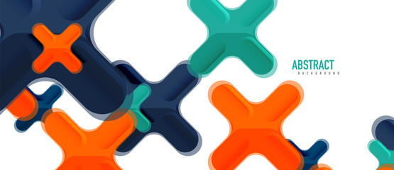 Glossy multicolored plastic style cross composition, x shape design, techno geometric modern abstract background. Trendy abstract layout template