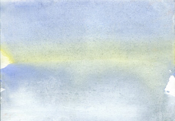 Pre-storm sea and sultry sun. Watercolor landscape