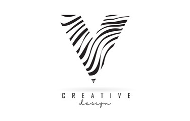 Black and White Zebra V Letter Logo Design.