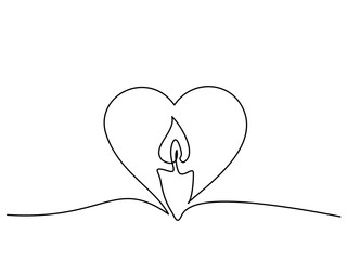 Burning fire candle continuous one line drawing