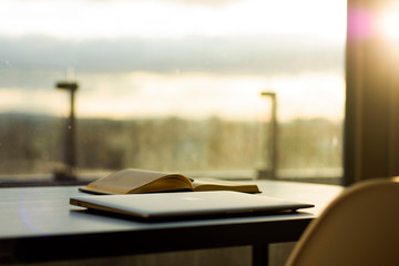 sunset and reading book