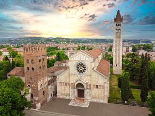 San Zeno, Cathedral, Verona, Sunset, Aerial View, Italy, Europe, Verona City