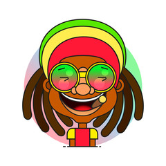 Face symbol of a man with dreadlocks hairstyle for rastafarian and reggae