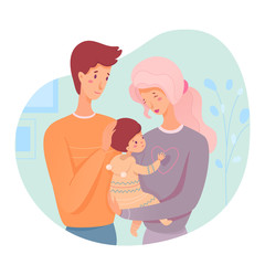 Vector character illustration parents with baby