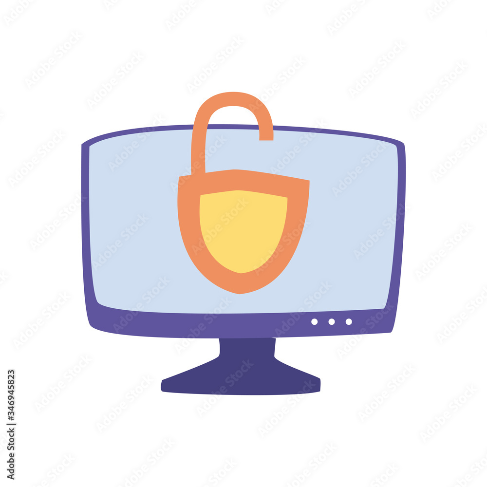 Poster computer with padlock flat style icon vector design