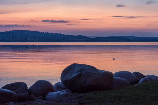 incredible sunset shot of lake sempach in summer canton lucerne
