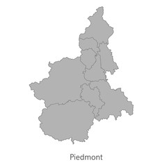 Obraz premium Vector illustration: administrative map of Piedmont with the borders of the provinces.