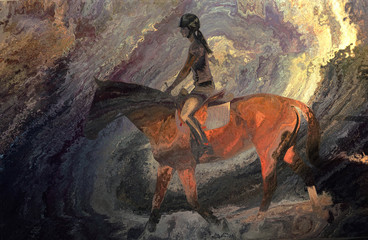 artwork of girl riding a horse