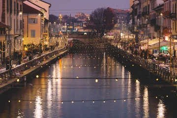 Foto op Plexiglas Street Lights In Milan's Canal © David Khelashvili