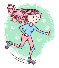 cute girl playing roller skates