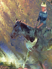 artwork of girl riding a horse