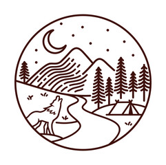 view of the mountain at night line illustration
