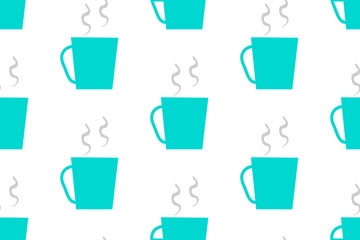 Cup of hot coffee. Seamless vector texture pattern in flat design isolated on white background.
