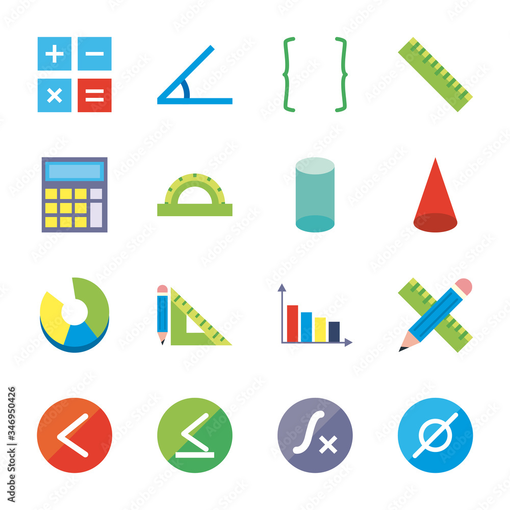 Poster math flat style icon set vector design