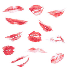 Lipstick kiss isolated on white, different shapes