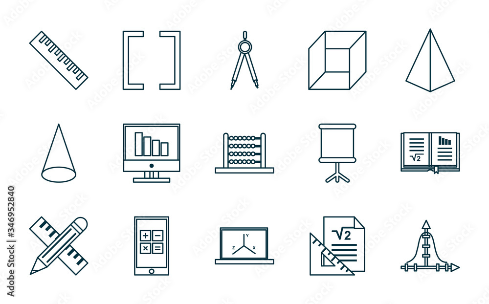 Poster math line style icon set vector design