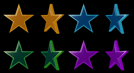 Fototapeta premium Multicolor 3D Rendering Shiny Elegant Stars Texture And Perspective View Isolated Black Background