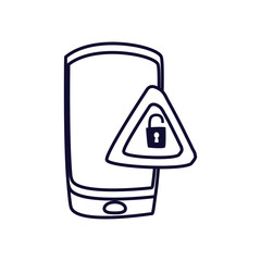 Smartphone and alarm triangle with padlock line style icon vector design