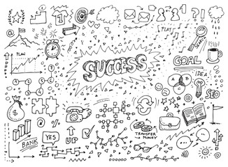 Vector hand drawn success doodles set