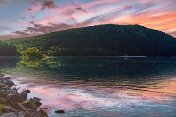 Sunset view from the hiking trail in Devil's Lake State Park, Baraboo, Wisconsin USA.