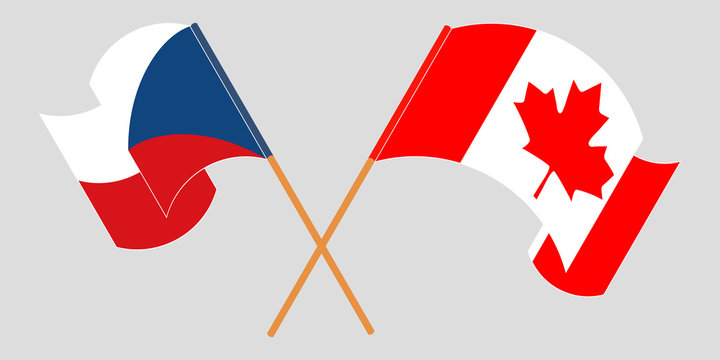 Crossed and waving flags of Czech Republic and Canada
