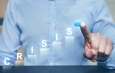 Businessman making a decrease chart. Global financial crisis in 2020. Concept of economic downturn in 2020