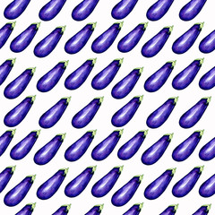Watercolor pattern of eggplant on a white background.