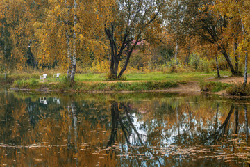 Fototapeta na wymiar landscape of a lake in a countryside on an autumn day