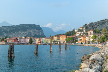 Fototapeta premium view from lake Garda of Torbole and Brione mountain range
