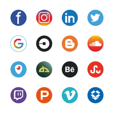 Social media and apps flat style icon set vector design