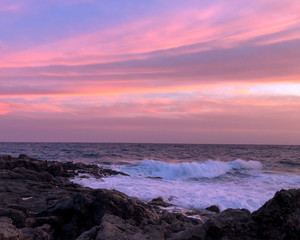 Pink sunset on the coast of Tenerife